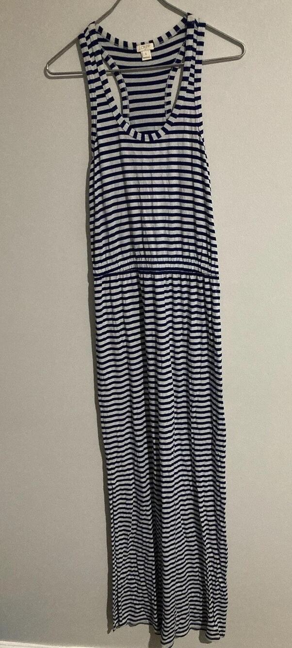 J.CREW Dress Womens S Blue Striped Maxi Tank Scoop Neck Lightweight Summer